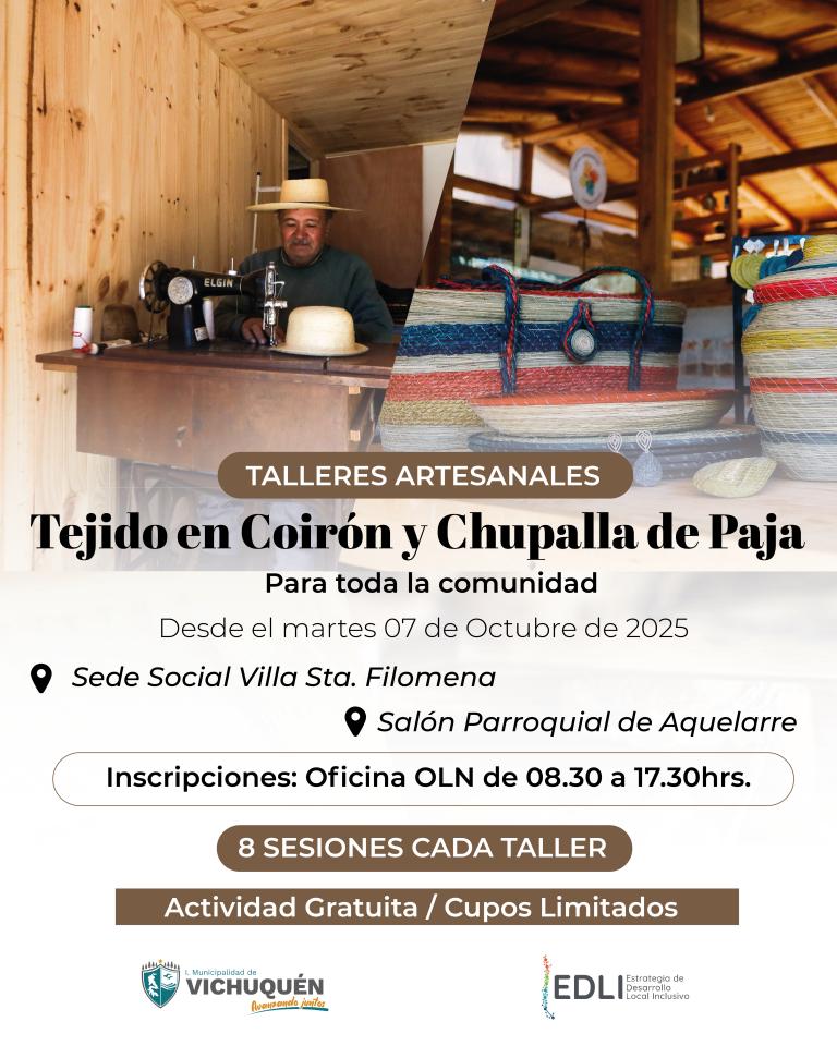 EDLI invita a inscribirte en los talleres gratuitos de Tejido en Coirón y Chupalla de Paja en Vichuquén y Aquelarre